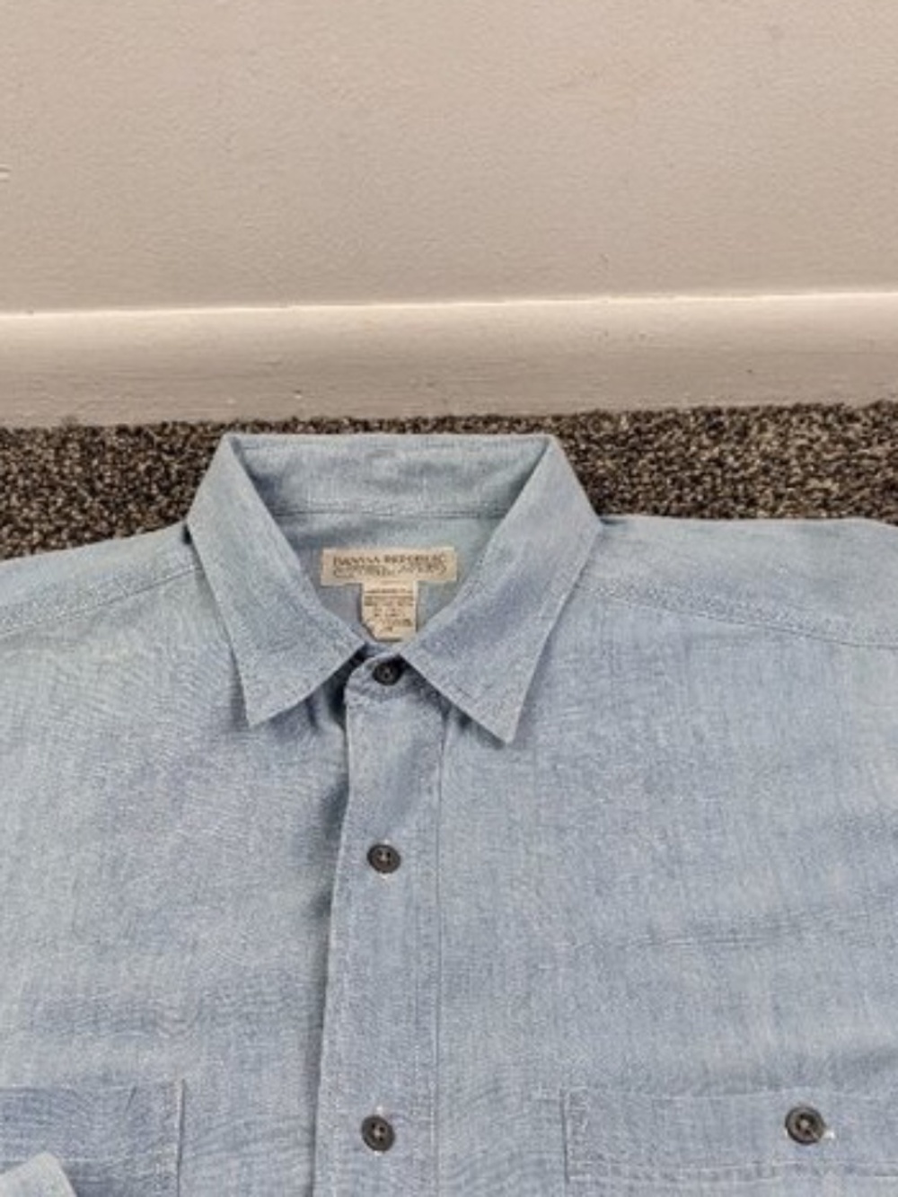 Vintage Banana Republic Shirt Safari Chambray Fishing Embroidered Mens Medium